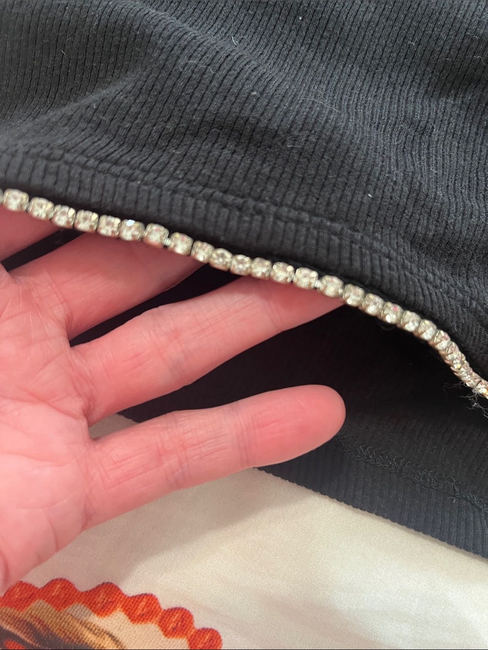 Garage Black Ribbed Tee with Rhinestone Hem - Picture 3 of 4